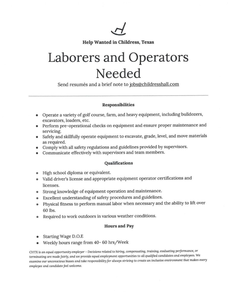 Job Opportunities Childress Chamber of Commerce